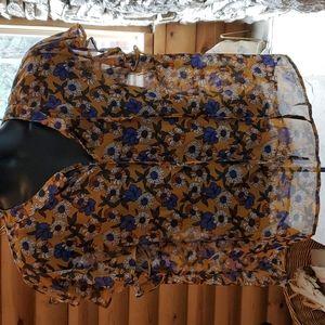 YELLOW/GOLD and Blue FLOWERED BLOUSE IN XL